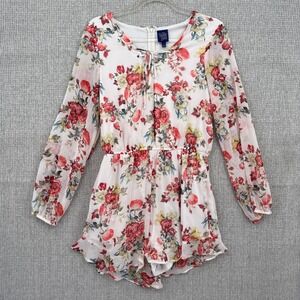 Disney Beauty Beast Floral Romper Long Sleeve‎ Sz L Fairy Y2K Pockets Cottage